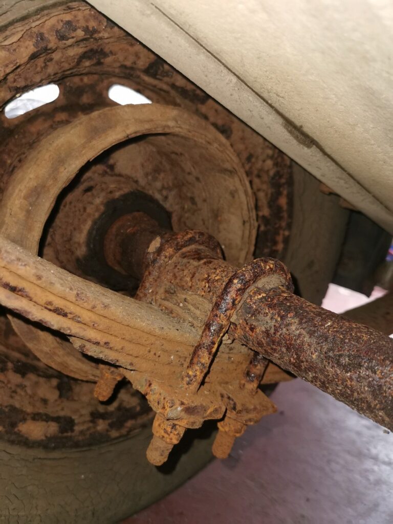 Corrosion found around trailer suspension and running gear